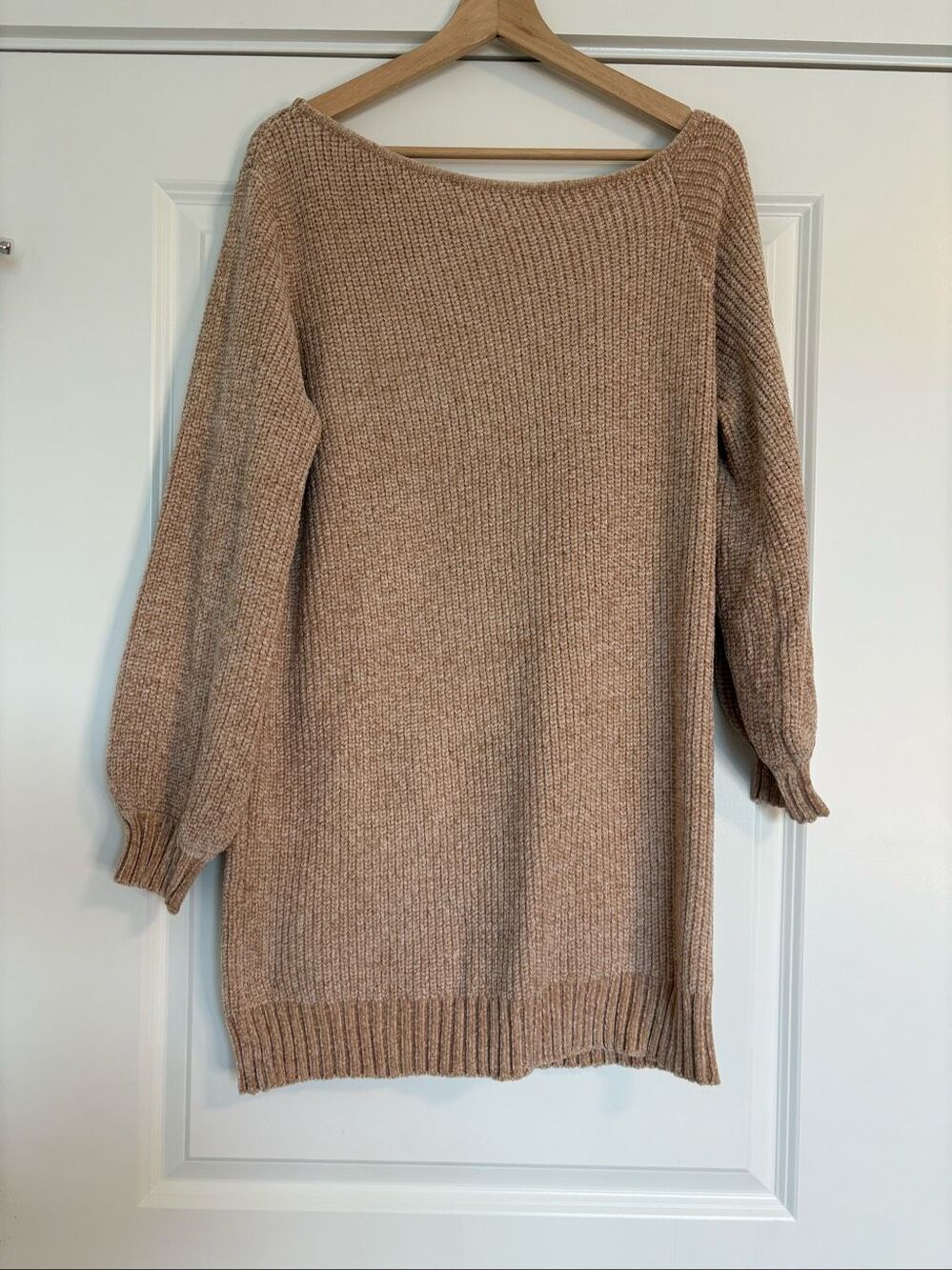 VICI Oatmeal Soft Chenille Chunky Knit Asymmetrical Neckline Sweater Dress Small